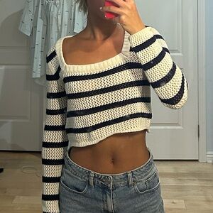 Crochet Square Neck Cropped Sweater